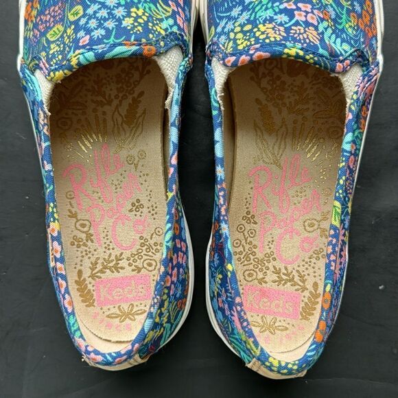 Keds Rifle Paper Co Size 6.5 Shoes Blue Colorful Floral Platform Slip On Sneaker - Picture 8 of 11